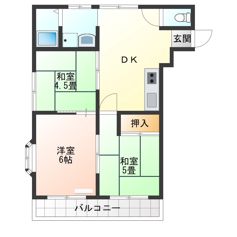 国分ハイツpartⅡ 206号室 間取り