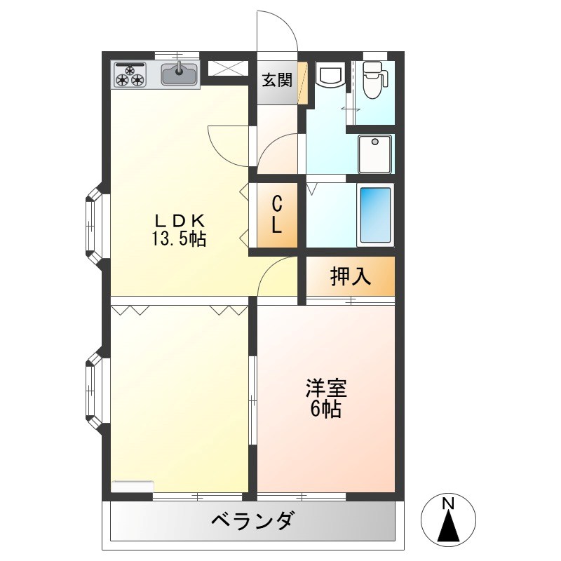 ウイングヴィラ枝野D 103号室 間取り