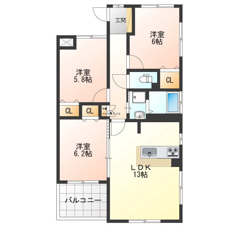 アゼリアコート宿郷 307号室 間取り