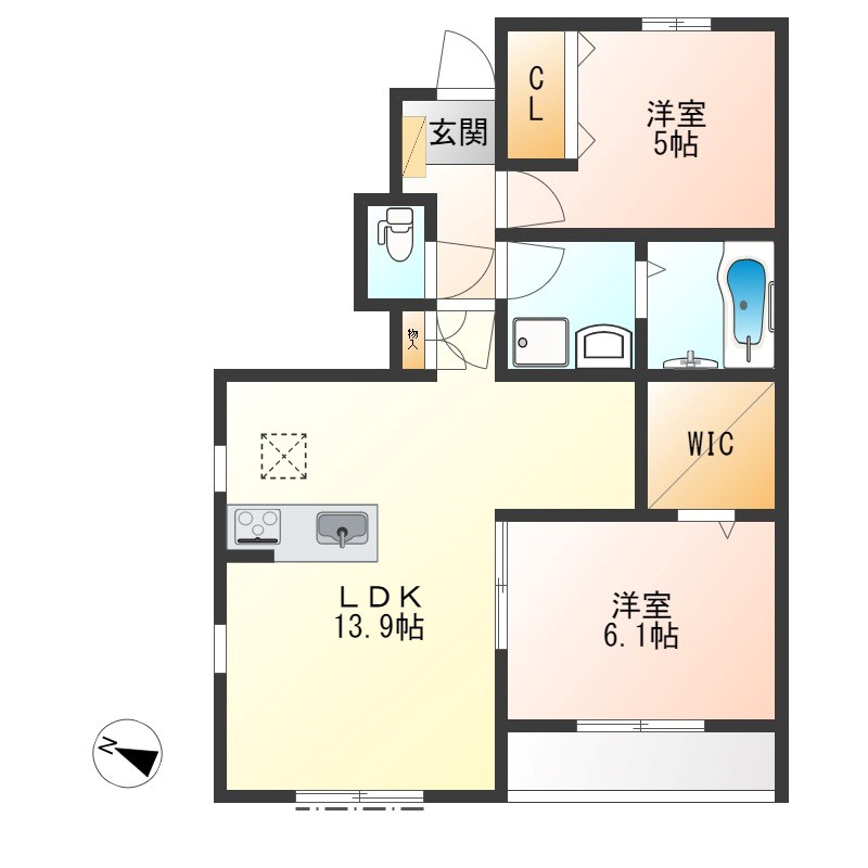 ディアコート　ゆいの杜 102号室 間取り
