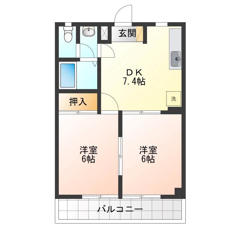 陽北ビレッジB棟 305号室 間取り