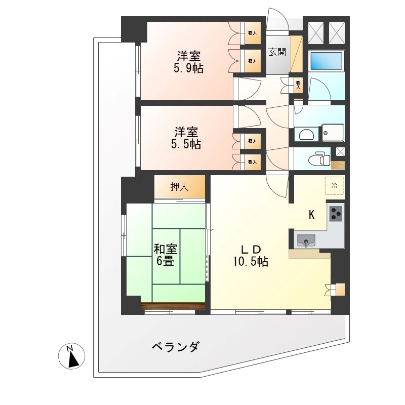 サーパス住吉 301号室 間取り