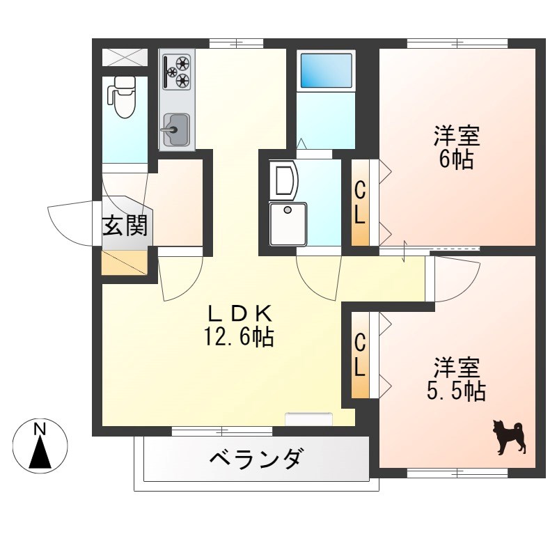 すずらんⅥ 2B号室 間取り