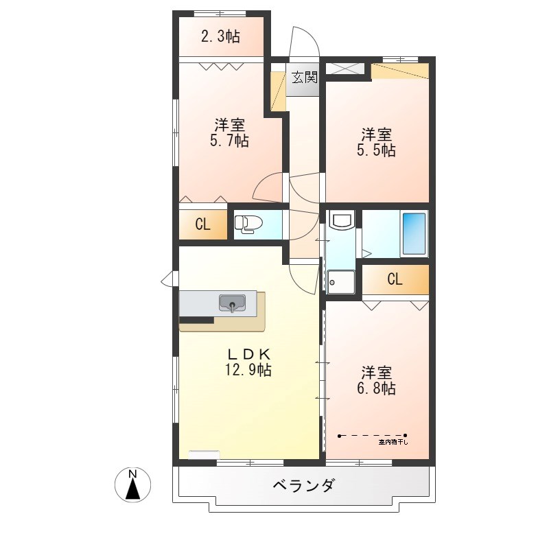 アイランドB 105号室 間取り