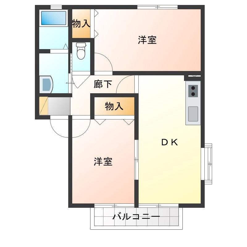 カーサピアチェーレ B棟 201号室 間取り