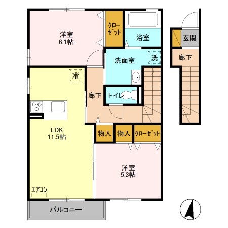 フォーゲルテラス リラ　Ⅰ 202号室 間取り