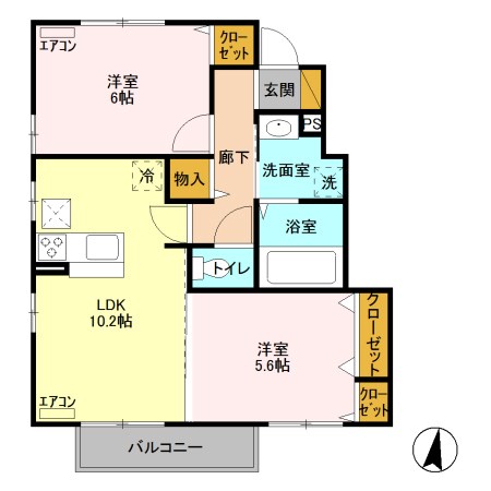 フォーゲルテラス リラ　Ⅵ 106号室 間取り