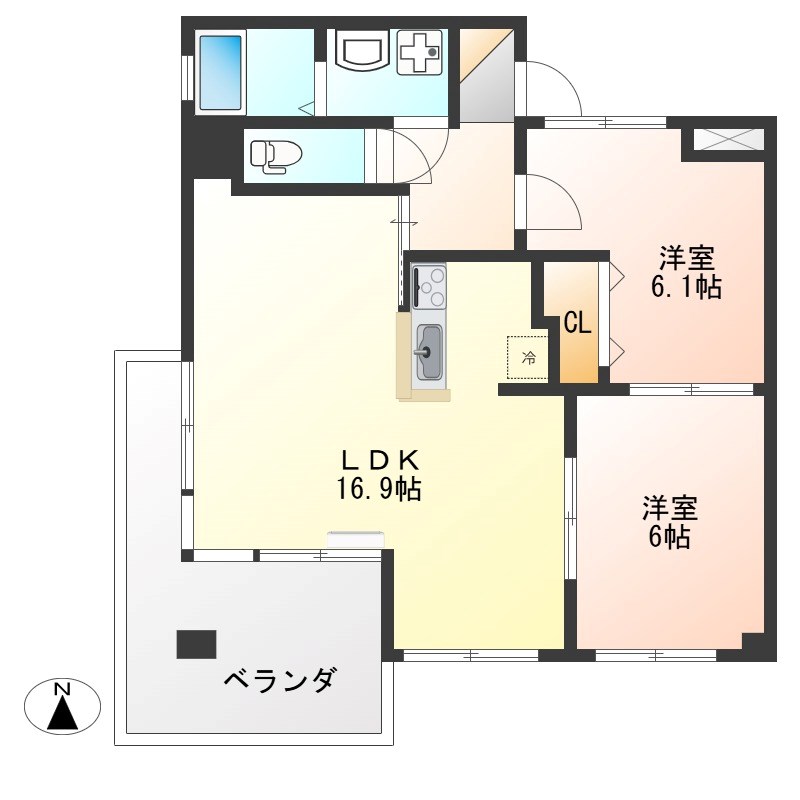 カルム竹林 606号室 間取り