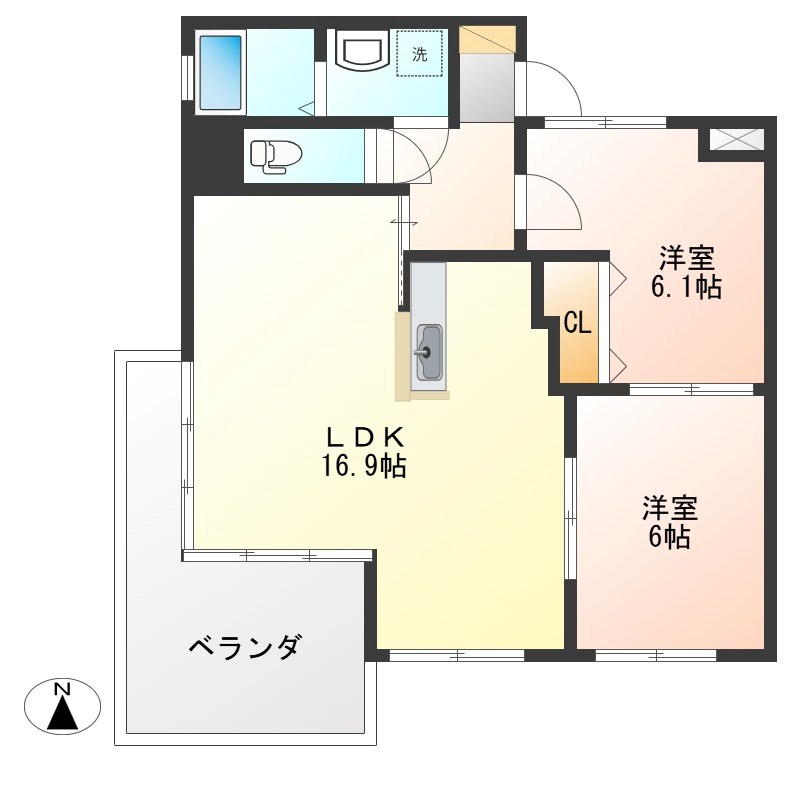 カルム竹林 606号室 間取り