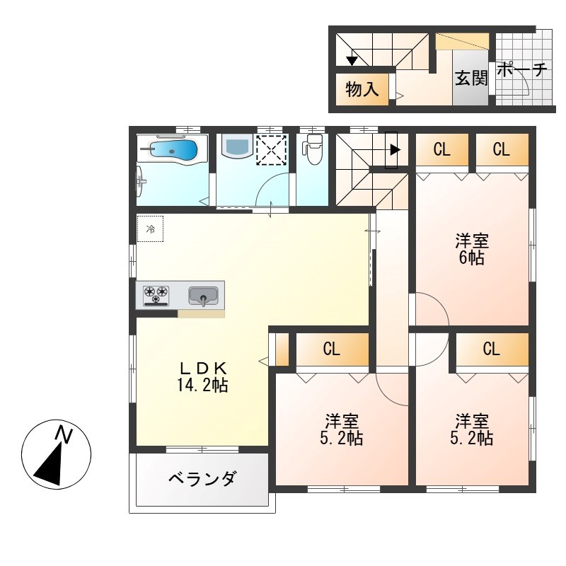 リーブルファイン三峯 1号棟 2F号室 間取り