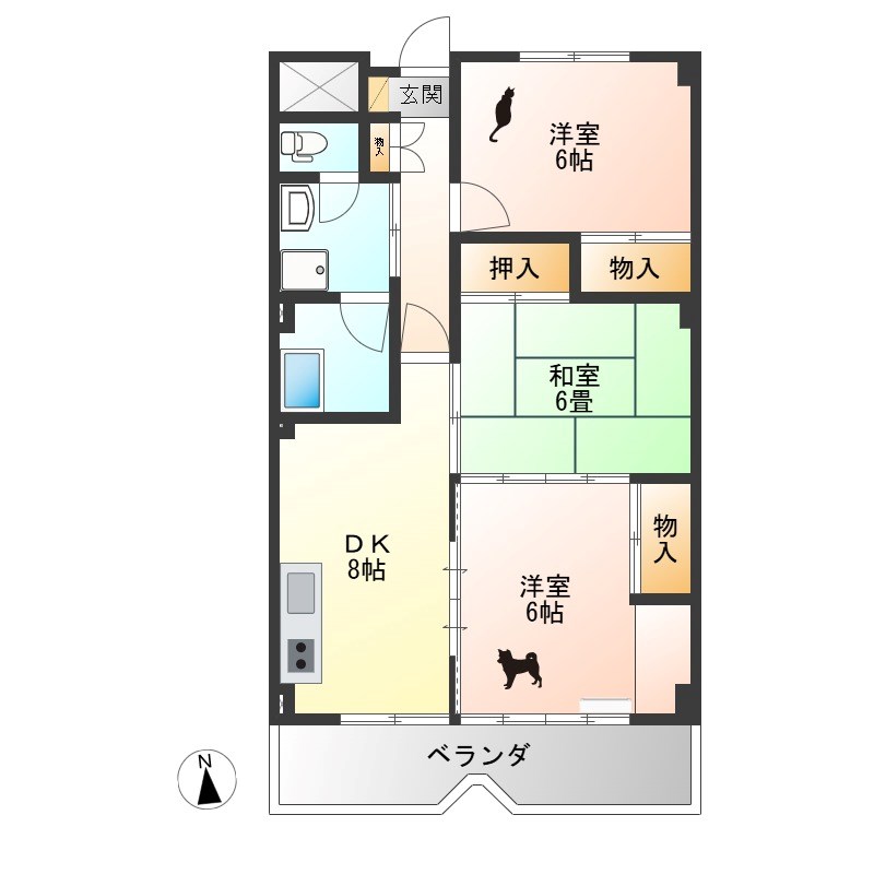 グリーンビレッジやなぜ 604号室 間取り