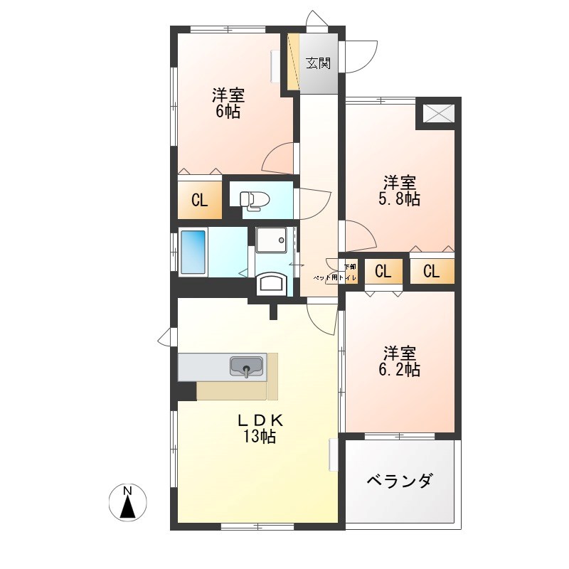 アゼリアコート宿郷 301号室 間取り