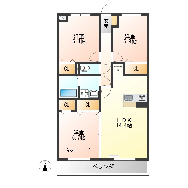サニーサイド東宝木Ⅱ 302号室 間取り