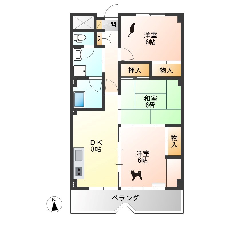 グリーンビレッジやなぜ 304号室 間取り