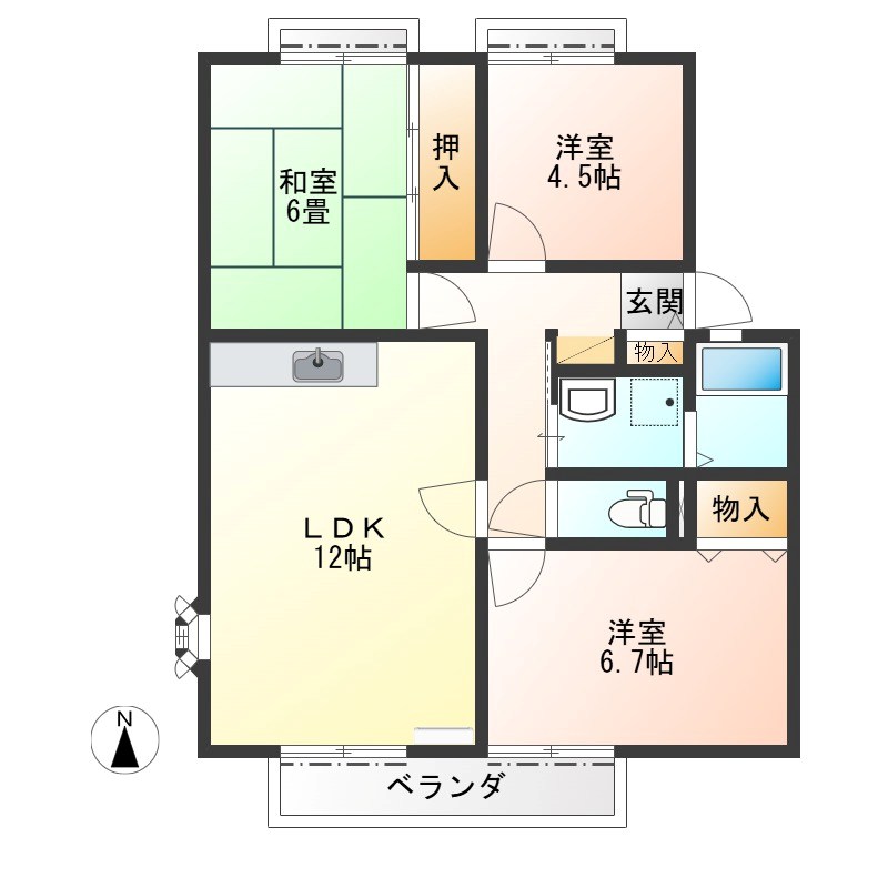 サンプレイスジョウナンE 202号室 間取り
