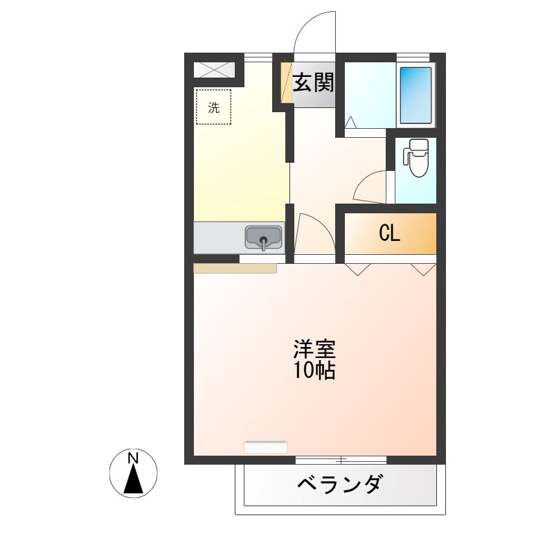 サニーサイド 102号室 間取り