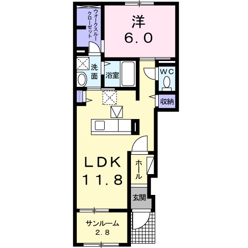フェリシア　カーサ　Ｂ棟 102号室 間取り