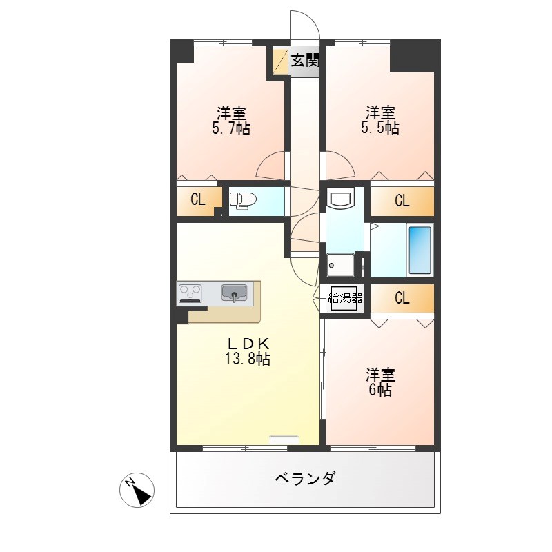 一の沢ヴィラージュマンション 303号室 間取り