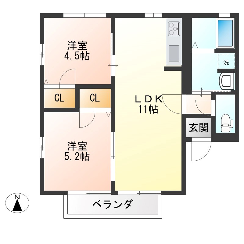 メゾンフルーレB 102号室 間取り