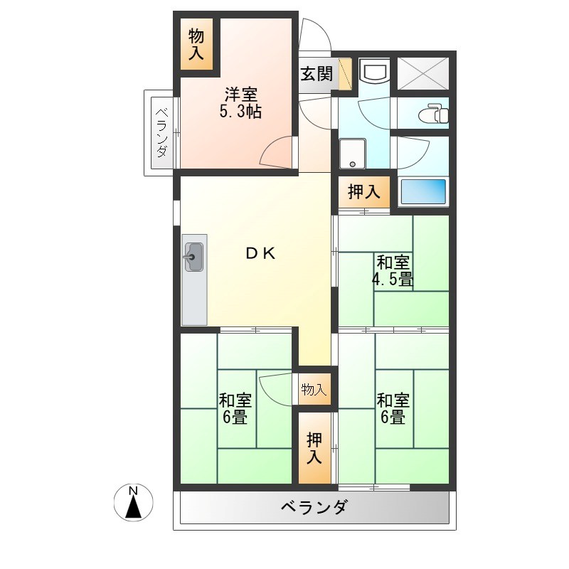グリーンビレッジやなぜ 507号室 間取り