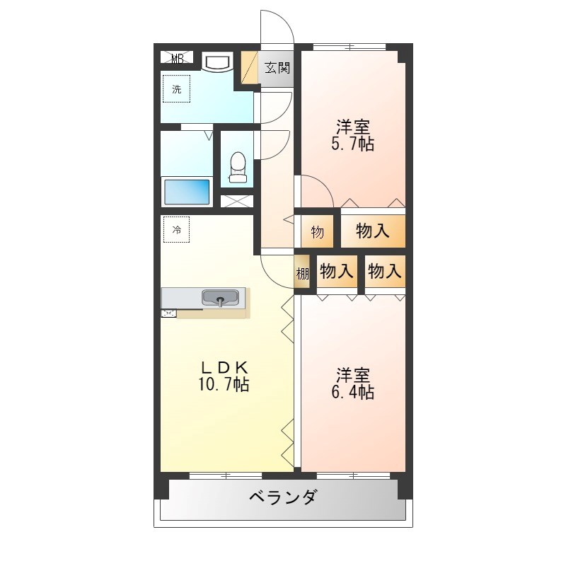 グランディール陽東 305号室 間取り