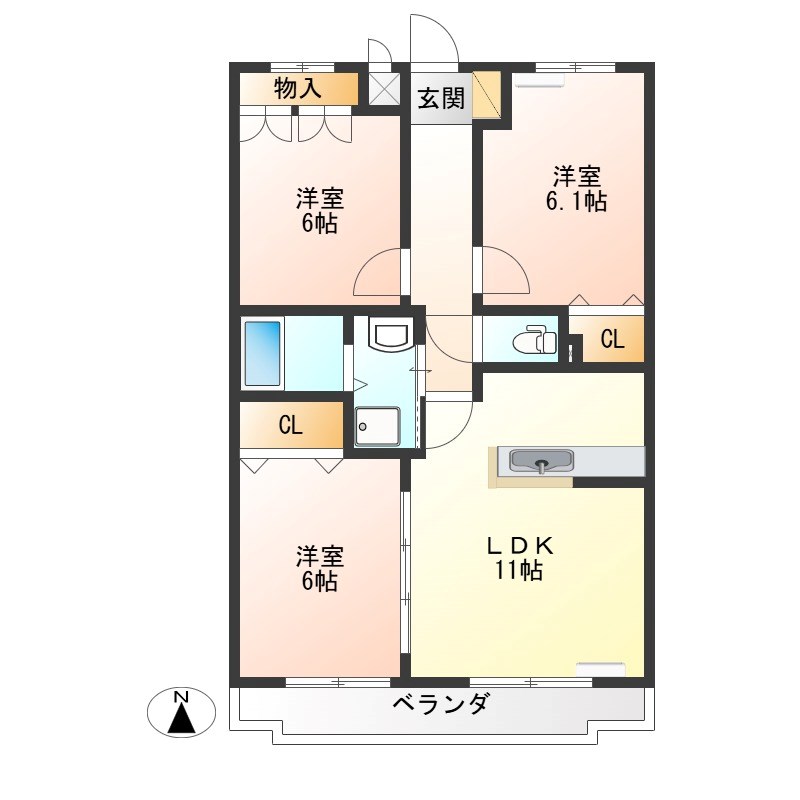 ハイツ・アムール 102号室 間取り