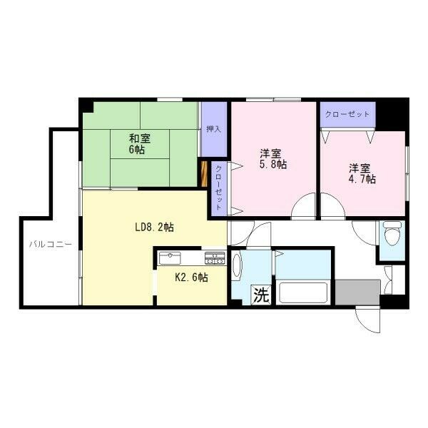 サンポワール宇都宮  601号室 間取り