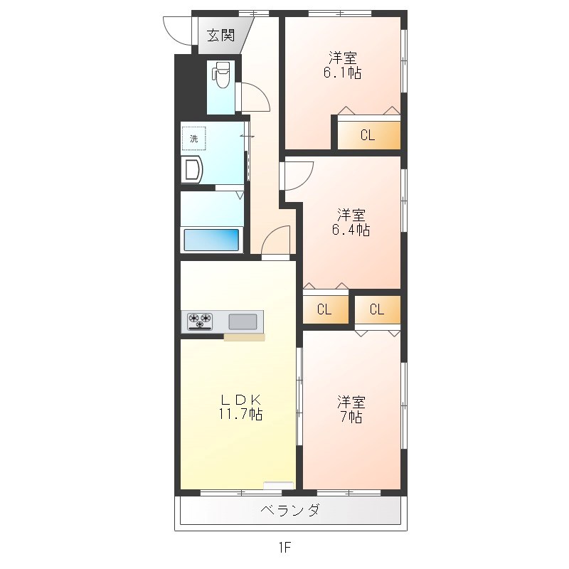 材木町ヴィラージュマンション 705号室 間取り