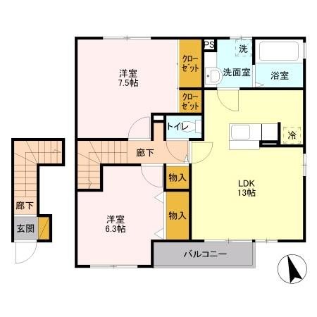 晄颯　弐 201号室 間取り