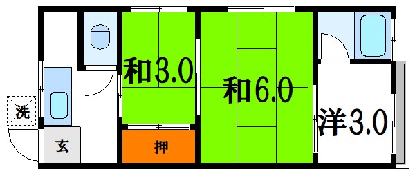 いわを荘B棟  202号室 間取り