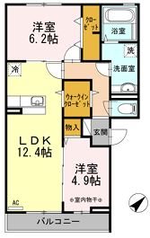 グラード 102号室 間取り