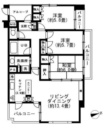 六香・カンパーニュ 306号室 間取り