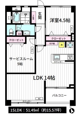 牡丹町住宅  511号室 間取り