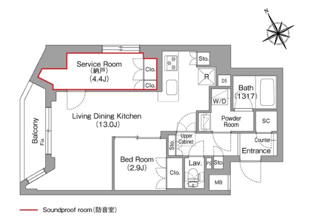 コンフォリア・リヴ平井ＭＵＴＩＯ 間取り図