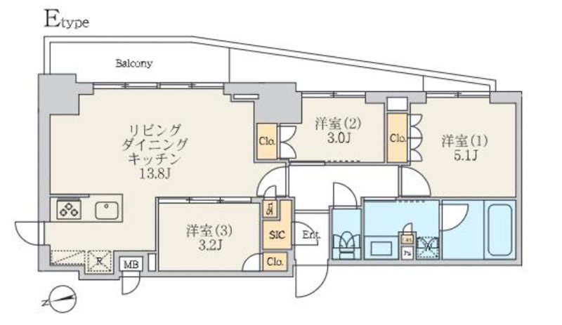 クレストコート北千住レジデンス  1005号室 間取り