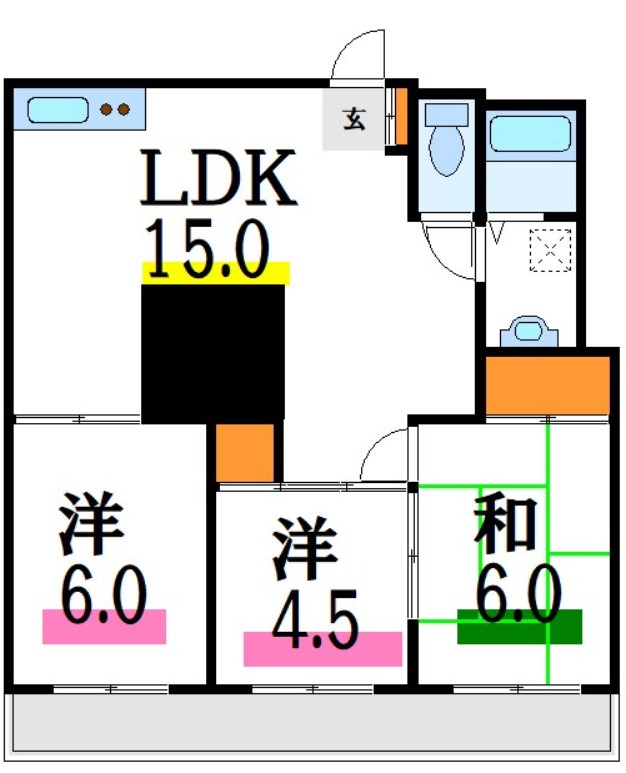 タウンハイツ亀有２号棟 508号室 間取り