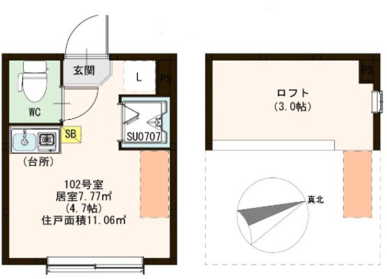 ハーモニーテラスソレイユ北千住 102号室 間取り