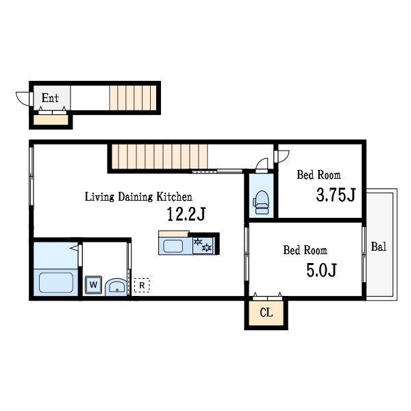カーム　カモミール 202号室 間取り