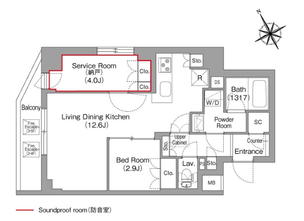 コンフォリア・リヴ平井ＭＵＴＩＯ 間取り図