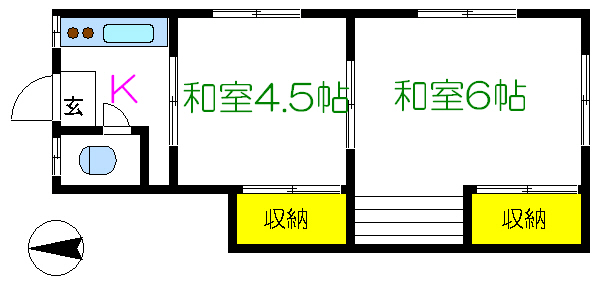 加瀬荘  101号室 間取り