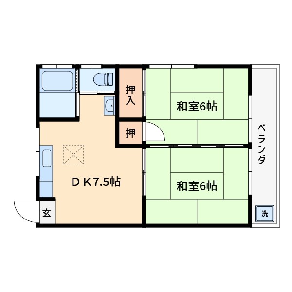 第二ハイツ芳兵衛 １０１号室 間取り