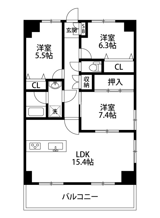 ルネスH笹口 703号室 間取り