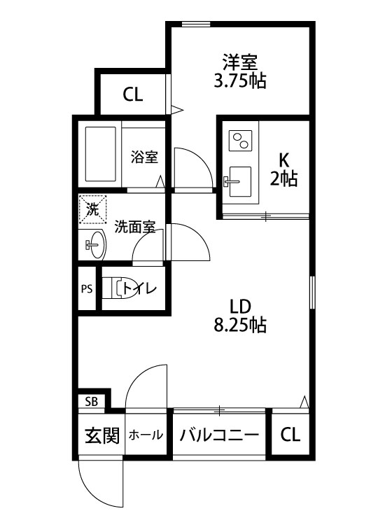 ジュレースカイ東堀 1F号室 間取り