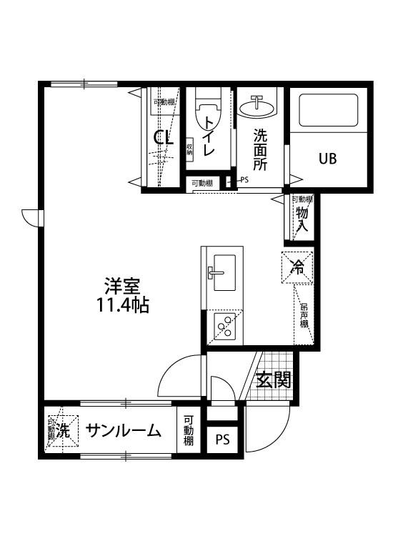 ボンモマン浜浦　A棟 104号室 間取り