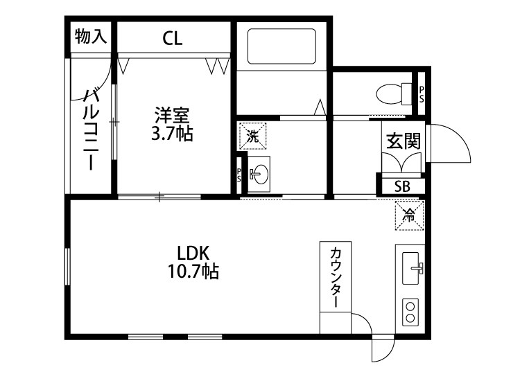 Ｃｏｍｍｏｎ早苗Ａ棟 203号室 間取り