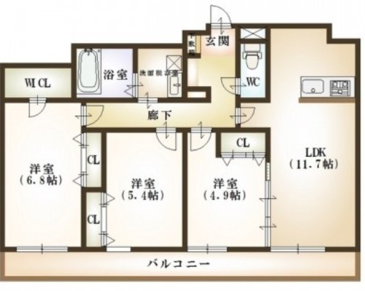 カーネ米山 604号室 間取り