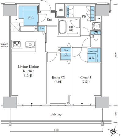 ロイヤルパークスER万代 1313号室 間取り