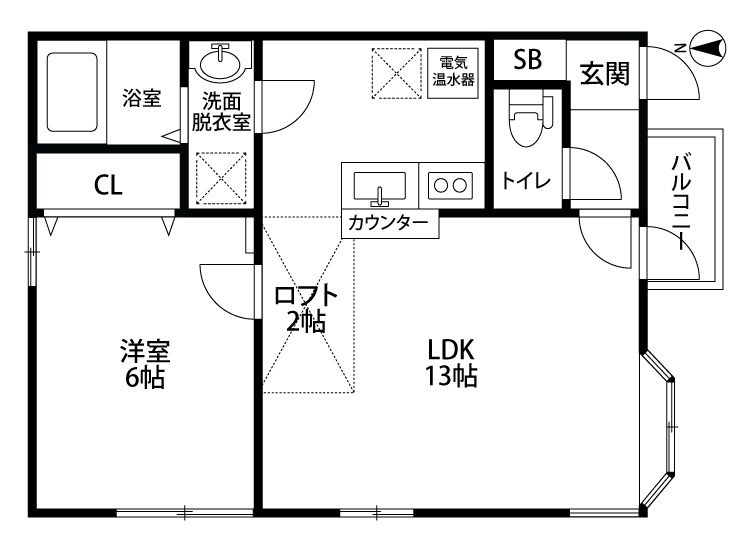 サンフィルド本馬越 201号室 間取り