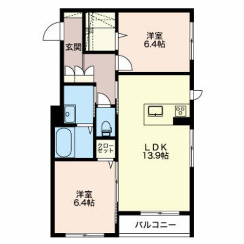 フェリシード 102号室 間取り