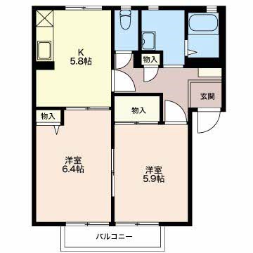 ウッドベルA　Ⅰ 208号室 間取り
